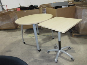 lot 456 image: MAPLE TOP HEIGHT ADJUSTABLE TABLES