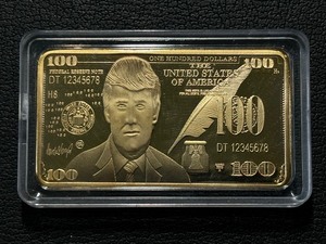 Donald Trump Gold Plated Miniature $100 Dollar Federal Reserve Note