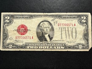 1928 F Red Seal $2 Dollar Bill Triple 7