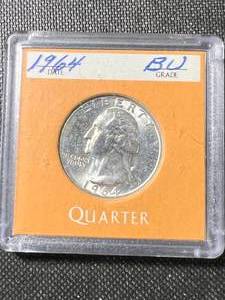 lot 05 image: 1964 US WASHINGTON QUARTER BU IN CASE