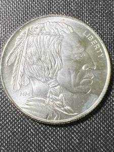 lot 15 image: 1 TROY OZ .999 FINE SILVER BUFFALO INDIAN ROUND