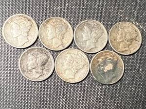 lot 16 image: GROUP OF 7 US MERCURY DIMES