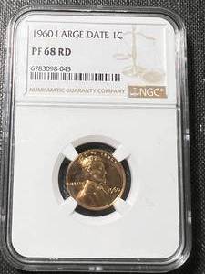 lot 28 image: 1960 US LARGE DATE LINCOLN CENT NGC PF68RD