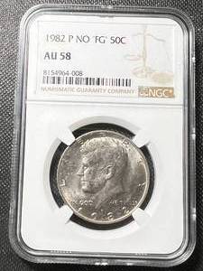lot 38 image: 1982 NO FG US KENNEDY HALF DOLLAR NGC AU58