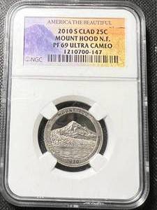 lot 43 image: 2010-S CLAD MOUNT HOOD QUARTER NGC PF69 ULTRA CAMEO