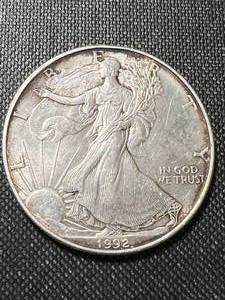 lot 52 image: 1992 AMERICAN SILVER EAGLE 1 TROY OZ .999 FINE SILVER