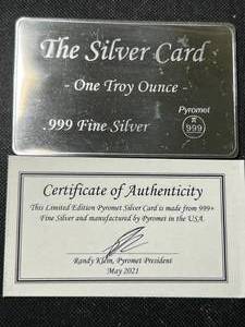 lot 58 image: 1 TROY OZ .999 FINE SILVER SILVER CARD BAR