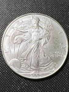 lot 62 image: 2005 AMERICAN SILVER EAGLE 1 TROY OZ .999 FINE SILVER