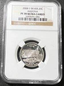 lot 65 image: 2008-S US SILVER ARIZONA QUARTER NGC PF70 ULTRA CAMEO
