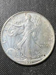 lot 75 image: 1991 AMERICAN SILVER EAGLE 1 TROY OZ .999 FINE SILVER