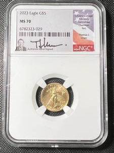 lot 01A image: 2023 AMERICAN GOLD EAGLE 110TH TROY OZ .999 PURE GOLD NGC MS70