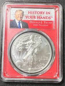 lot 03A image: 2020 AMERICAN SILVER EAGLE TRUMP SERIES PCGS MS70
