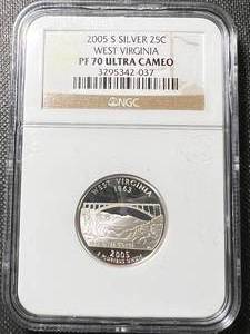 lot 07A image: 2005-S SILVER WEST VIRGINIA QUARTER NGC PF70 ULTRA CAMEO