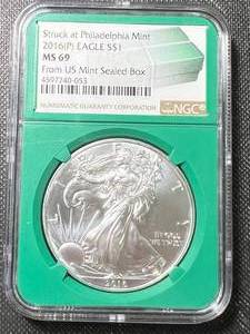 lot 08A image: 2016 AMERICAN SILVER EAGLE NGC MS69 FROM US MINT SEALED BOX