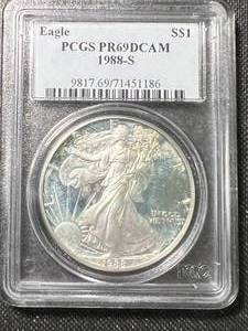 lot 11A image: 1988-S PROOF AMERICAN SILVER EAGLE PCGS PR69DCAM