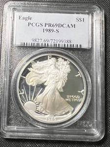 lot 15A image: 1989-S PROOF AMERICAN SILVER EAGLE PCGS PR69DCAM