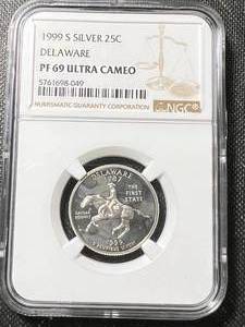 lot 20A image: 1999-S SILVER DELAWARE QUARTER NGC PF69 ULTRA CAMEO
