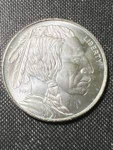 lot 22A image: 1 TROY OZ .999 FINE SILVER BUFFALO INDIAN ROUND
