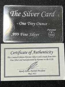 lot 26A image: 1 TROY OZ .999 FINE SILVER SILVER CARD