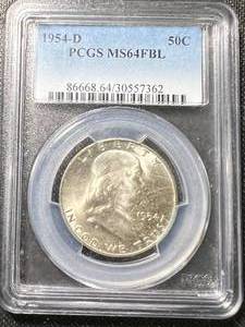 lot 32A image: 1954-D US FRANKLIN HALF DOLLAR PCGS MS64FBL