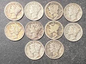lot 37A image: GROUP OF 10 US MERCURY DIMES