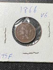 lot 43A image: 1866 US 3 CENT NICKEL