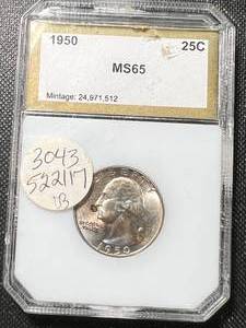 lot 45A image: 1950 US WASHINGTON QUARTER MS65