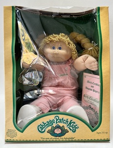 Vintage 1984 CABBAGE PATCH TanWheat Double Braid Girl w Blue Eyes, MIB&nbsp