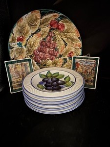 lot 11 image: Platter with grapes, Plates, and more
