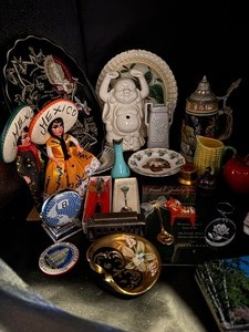 lot 42 image: Decorative Plates, Beer Stein, Ceramic Budda and more