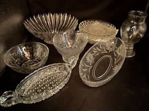 lot 54 image: Vintage Glass Plates, Serving Dishes and more