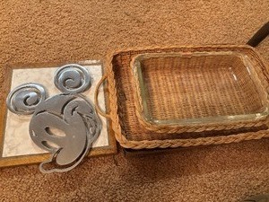 lot 74 image: Wicker, Glass Bakeware and more