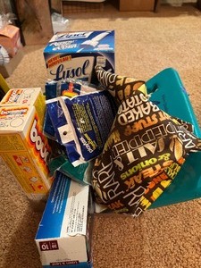 lot 102 image: Cleaning Gloves and Lysol Toilet Brush