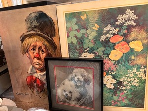 lot 107 image: Clown Wall Hanging, Dog Picture and Floral