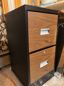 lot 108 image: 2 Drawer Metal File Cabinet and Hanging File Folders
