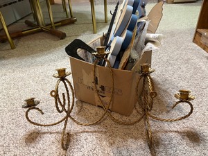 lot 132 image: Wall Hangings, Candelabra and Metal Book Ends