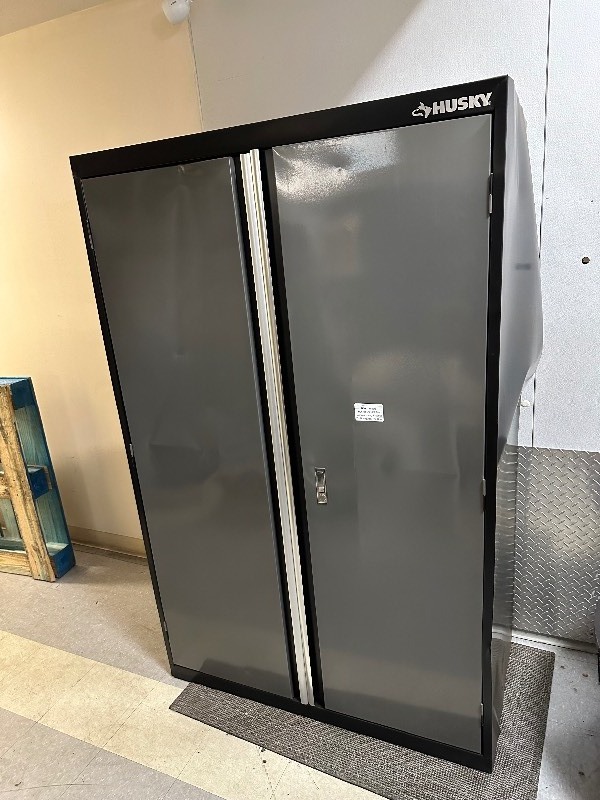 Husky Heavy gauge 3-shelf Welded Steel Floor Cabinet in Black and Gray (46 in W x 72 in. H x 24 in. D)