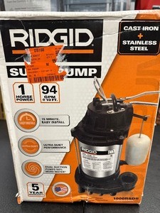 lot 39 image: Like New Open Box Rigid 1 HP Stainless Steel Dual Suction Sump Pump Retail $329