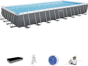 lot 9 image: Bestway Platinum Series 31 4 x 16 x Rectangular 52 in. Deep Metal Frame Above Ground Swimming Pool Set