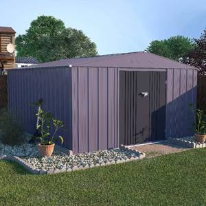 lot 24 image: VEIKOUS 10 ft. W x 10 ft. D Metal Outdoor Storage Shed 100 sq. ft., Gray - In Box - Retail $678.29