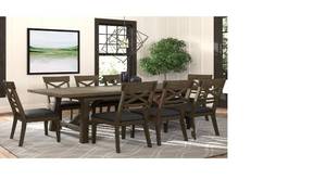 lot 25 image: Oakdale 9-piece Dining Farmhouse Table Set - Solid Hardwood w Ash Veneers - Was Display Model