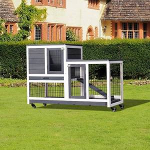 lot 78 image: LifeSky Outdoor Large Rabbit Hutch - Rabbit Cage with Removable Tray - 2 Story Bunny Hutch with Wheels Gray