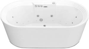 lot 2 image: Anzzi Sofi Series 67 in. x 34 in. Acrylic WhirlPool 50 Gallon Capacity Freestanding Bathtub with Center Drain in White Retail $1899