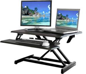 lot 54 image: Airlift Pro By Seville Classics Height Adjustable Sit Desk Converter Workstation Standing Ergonomic Dual Monitor Riser with Keyboard Tray, Compact 30