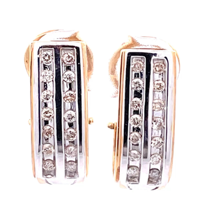 .30 Carat Natural Diamond Hoop Estate Earrings with Omega Backs in Two-Tone Gold $1,579 Retail