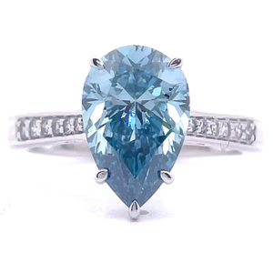 4.10 Carat Fancy Blue Diamond Pear Solitaire & Pav�White Diamond Ring in 14k White Gold $8,249 Retail VIDEO