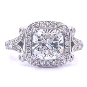 2.56 Carat Lab-Grown and Natural Diamond Cushion Halo Split Shank Cathedral Ring in 18k White Gold w IGI Report $6,289 Retail VIDEO