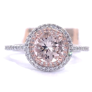 EFFY Designer 1.45 Carat Round Morganite & Pav�Diamond Double Halo Filigree Ring in 14k Two-Tone Gold $3,499 Retail Tag Attached VIDEO