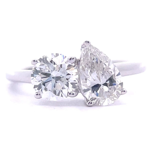 2.00 Carat Pear & Round Diamond Toi et Moi 2-Stone Ring in 14k White Gold $2,970 Retail VIDEO