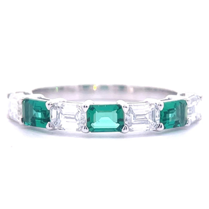 1.70 Carat Emerald & Diamond East-West 14 Eternity Stacking Ring in 14k White Gold $2,999 Retail VIDEO